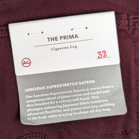 AG The Prima Jean High Rise Skinny Cigarette Stretch Sateen Deep Currant 32 NWT - Picture 15 of 16